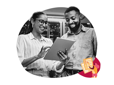 An image of two people reviewing a PESTLE analysis template