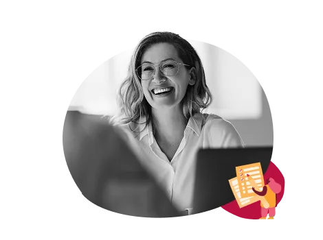 smiling-woman-in-white-blouse, computer-work-environment