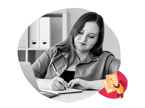 woman-writing, workspace-organization