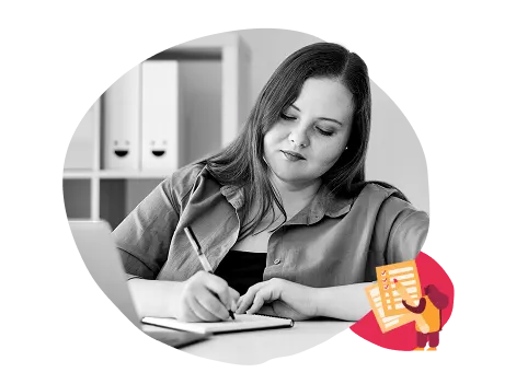 woman-writing, workspace-organization