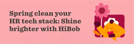 spring clean HR tech stack HiBob illustration, HR technology update spring theme flower character
