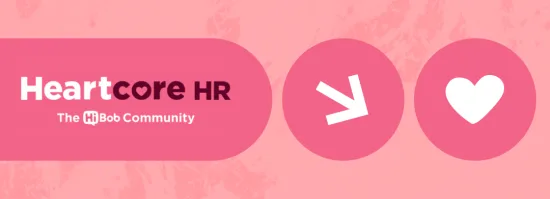 Heartcore HR logo with community focus, featuring arrows and heart symbols on a soft pink background. , HeartcoreHR, HiBobCommunity