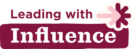 Leading with Influence text design featuring pink and maroon colors, emphasizing leadership and impactful guidance., Leadership, Influence