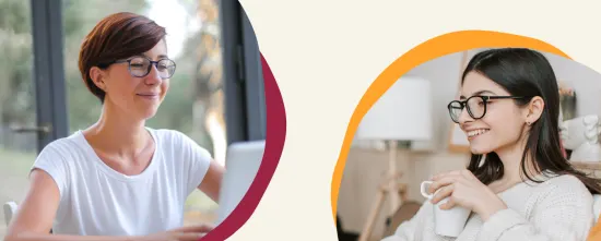 smiling women, working remotely, casual home atmosphere