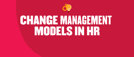 change management models in hr, graphic design with gears and light bulb on red background