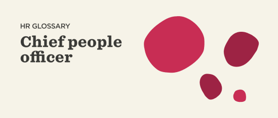 HR glossary title card for Chief People Officer, featuring bold text with colorful abstract shapes background. , HRGlossary, ChiefPeopleOfficer