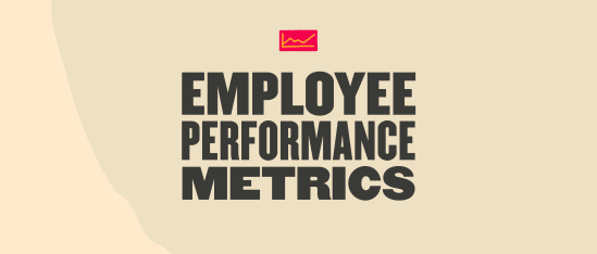 employee performance metrics text on beige background, red graph icon above bold employee performance metrics text