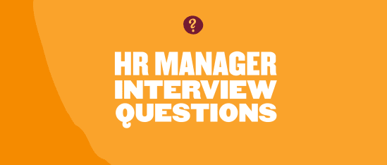 HR manager interview questions on an orange background feature bold, white text with a question mark symbol. , HRinterview, boldtext