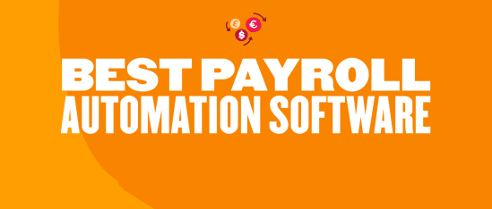 best payroll automation software, orange background with financial symbols
