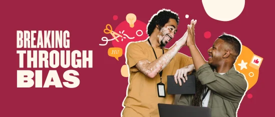 breaking-through-bias-diverse-colleagues-high-fiving-creative-background, diversity-inclusion-collaboration-teamwork