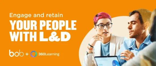 engage-retain-your-people-with-L&D, bob-360learning-collaboration-orange-background