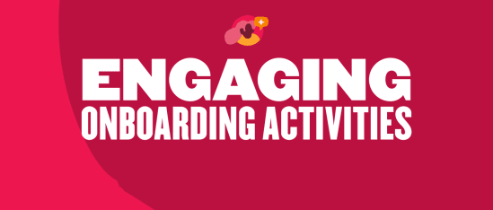 engaging onboarding activities, bold text on red background