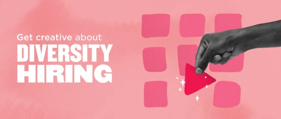 diversity hiring concept with hand selecting red triangle among pink squares, creative approach to diversity hiring visual representation