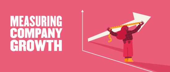 measuring company growth with a character holding a ruler and pointing to an upward arrow, illustration of business growth concepts