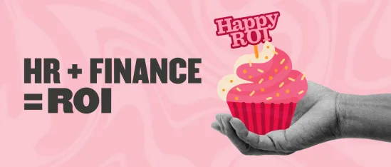 HR and Finance equation represented by a hand holding a cupcake with 