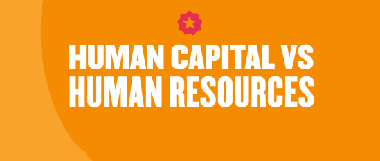 human capital vs human resources visual comparison, bright orange background with bold typography and graphic accent