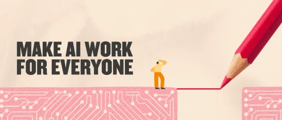 Make AI Work for Everyone, Person contemplating bridge between technology and accessibility