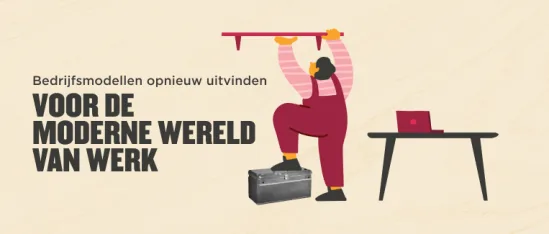 bedrijfsmodellen-voor-moderne-wereld-van-werk, persoon-hangt-bord-op-werkplek