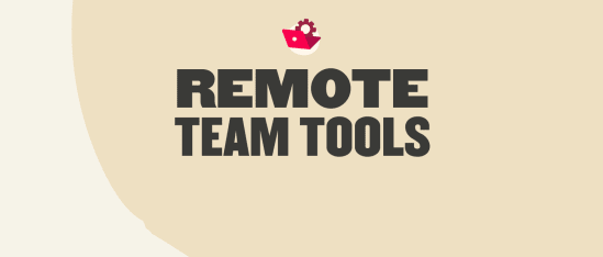 remote team tools, minimalistic design with black text and a small graphic on beige background