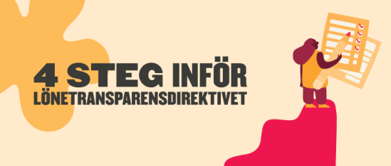 4 steg inför lönetransparensdirektivet med illustration av person som markerar punkter, lönetransparensdirektivet, illustration