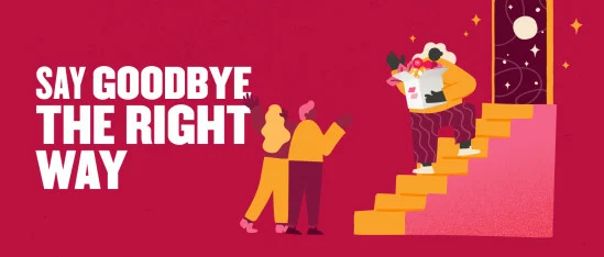 say-goodbye-the-right-way, illustration-of-person-holding-box-on-stairs-with-two-people-waving