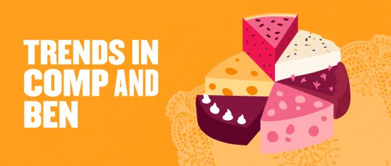 trends-in-compensation-and-benefits-chart, colorful-pie-chart-on-orange-background