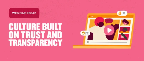 webinar recap on trust and transparency, illustration of video call with multiple participants and chat bubbles