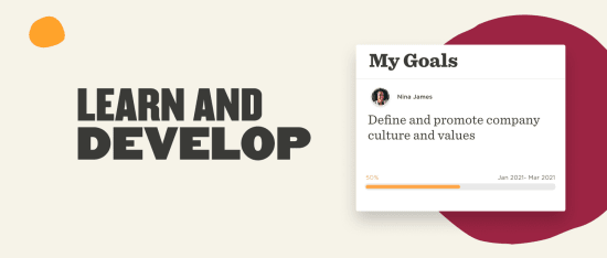 learn and develop goals progress graphic, business growth objectives with timeline and completion percentage