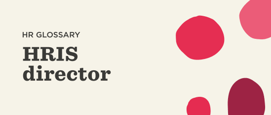 HR Glossary: HRIS director title with colorful circular graphics on a light background. Informative and modern design. HR, Glossary