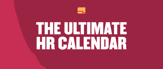 ultimate hr calendar, colorful design with bold white text on a red background featuring a calendar icon