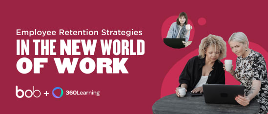employee retention strategies in the new world of work, three women engaged with a laptop and coffee in a collaborative setting