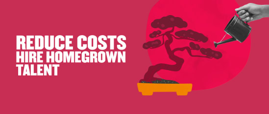 reduce costs, hire homegrown talent, bonsai tree watering illustration
