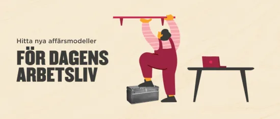 worker hanging shelf with toolbox and desk with laptop, creative business solutions for modern work life
