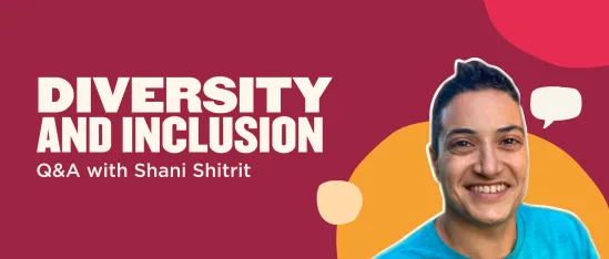 DIVERSITY AND INCLUSION Q&A with Shani Shitrit, with colorful abstract shapes on a maroon background., diversity, inclusion