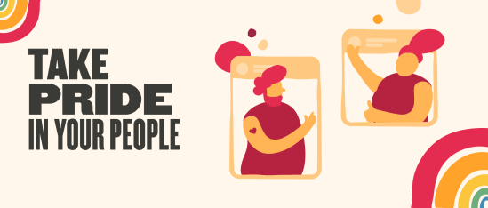 take pride in your people graphic with vibrant colors, showcasing diverse individuals in illustrated frames, vibrant graphic promoting inclusivity and pride in community