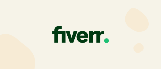 fiverr logo on soft cream background with abstract shapes, showcasing a modern and clean design.fiverr branding, logo design