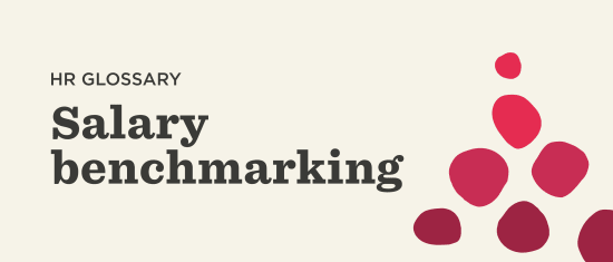 HR glossary design with 'Salary benchmarking' headline and colorful abstract shapes for visual appeal. , HRGlossary, SalaryBenchmarking