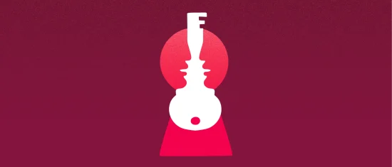 keyhole and key graphic, abstract design with vivid colors and shapes showcasing security and access themes