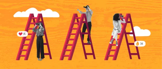 ladders, people, binoculars, colorful-background