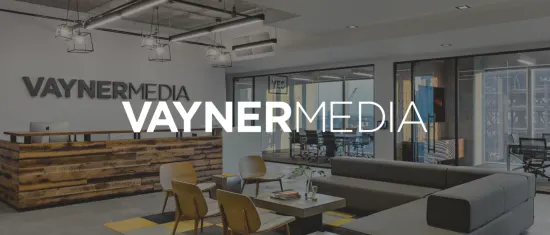 office interior, VaynerMedia reception area with modern furniture and branding elements