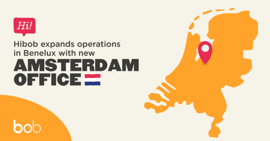 Hibob expands in Benelux with a new Amsterdam office, showcased on a map of the Netherlands with a pin., Amsterdam office, Hibob expansion