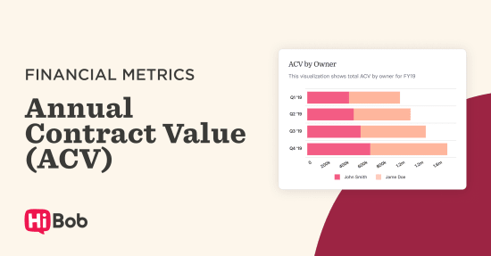 financial metrics, annual contract value ACV visualization for FY19 showing total ACV by owner, John Smith and Jane Doe.