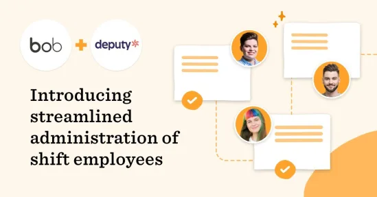 bob, deputy, streamlined administration of shift employees with diverse individuals and chat bubbles in a soft pastel design.
