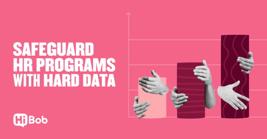safeguard HR programs with hard data, visualized hands and colorful bars on a pink background, data-driven HR solutions and support