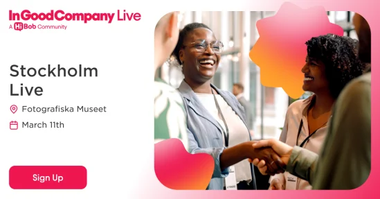 InGoodCompany live event in Stockholm with attendees networking and shaking hands at Fotografiska Museet on March 11th. InGoodCompany, StockholmLive