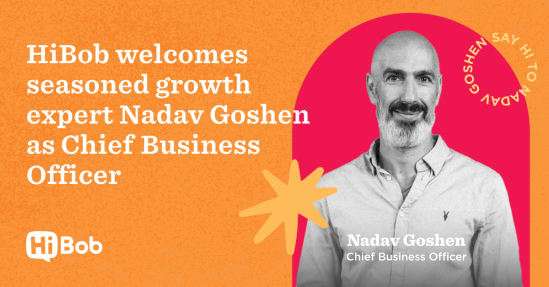 HiBob welcomes Nadav Goshen as Chief Business Officer, featuring a smiling man in a colorful graphic design., NadavGoshen, HiBob