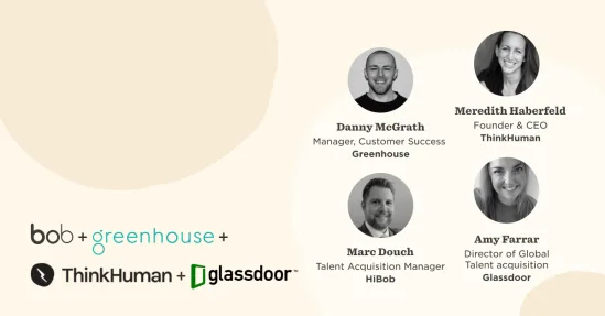 Manager profiles from Greenhouse, ThinkHuman, HiBob, Glassdoor showcased in a collaborative image. Leadership event promotion. , leadership, team_profiles