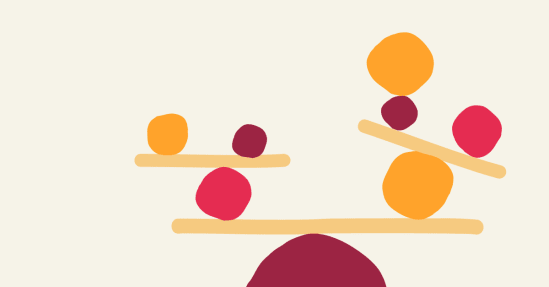 abstract shapes, colorful balance of spheres and rectangles in an artistic composition on a light background