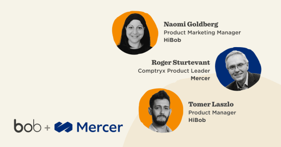 hiBob team members and their roles alongside Mercer logo showcasing collaboration, professional profiles and partnership visual elements