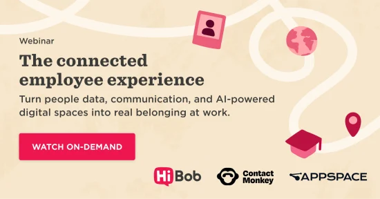 webinar connected employee experience promoting digital belonging at work, watch on-demand button with company logos